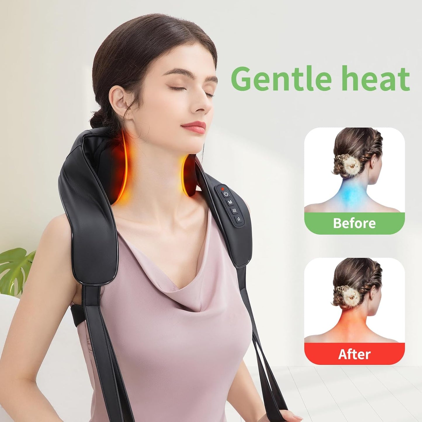 Shiatsu Back and Neck Massager, Cordless Shoulder Massager with Heat, Electric Deep Tissue 3D Kneading Massage Pillow for Shoulder, Leg, Body Muscle Pain Relief, Gifts for Men Women