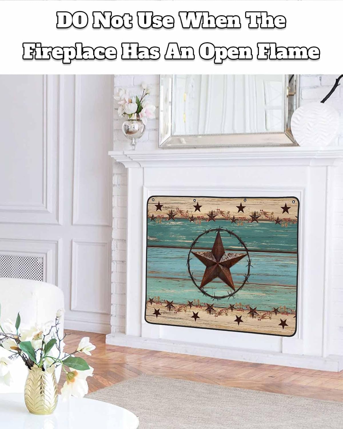 Magnetic Fireplace Cover Texas Star Teal Blue Fireplace Screen Decorative Farm Wood Grain Insulation Fireplaces Blocker Blanket Save Energy Fireplaces Draft Stopper Covers for Living Room 39x32 Inch