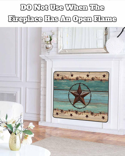 Magnetic Fireplace Cover Texas Star Teal Blue Fireplace Screen Decorative Farm Wood Grain Insulation Fireplaces Blocker Blanket Save Energy Fireplaces Draft Stopper Covers for Living Room 39x32 Inch