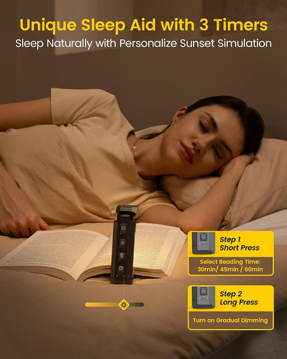 Glocusent Extendable Book Lights for Reading at Night, 5 Enhanced Brightness & 3 Colors with Sleep Aid & Timers, Clip on USB Rechargeable Reading Light for Books in Bed, Ideal Book Lovers Gifts