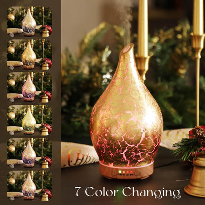 Porseme Oil Diffuser 3D Glass Aromatherapy Ultrasonic Humidifier, Air Refresh Auto Shut-Off, Timer Setting, BPA Free for Home Hotel Yoga Leisure SPA Gift 150ml Last 6H - Colors A