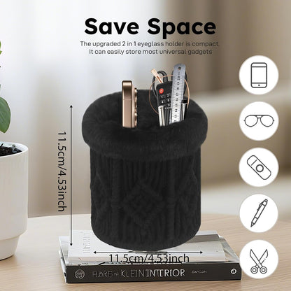 2 in 1 Glasses Holder, Anti-scratch Plush Lined Eyeglass Holder Stand for Nightstand Desk Eye-glass Storage Organizer