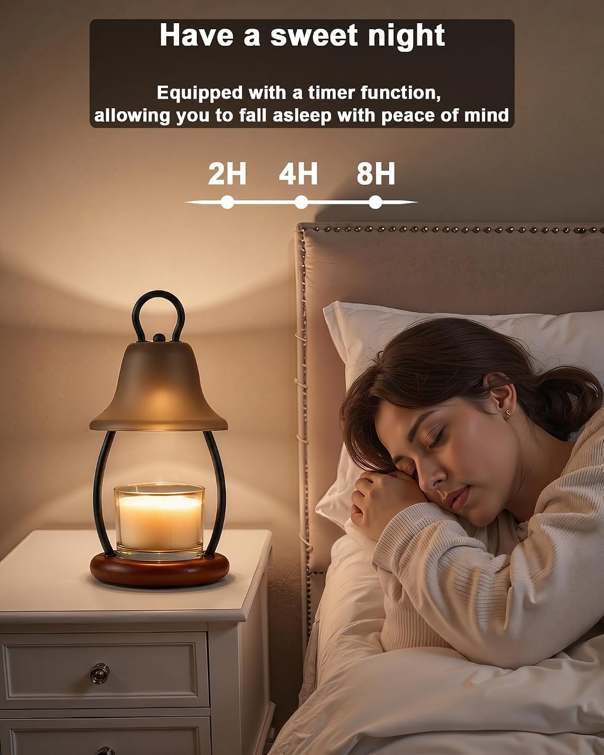 Candle Warmer Lamp with Timer, Dimmable, Adjustable Height, Black | 2 bulbs included, no flame needed, 1-year warranty, farmhouse or modern decor, for bedroom, kitchen, living room, gifting