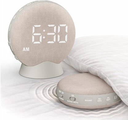 SolaceRise Extra Loud Alarm Clock Vibrating Bed Shaker for Heavy Sleepers | Auto-Dim Digital Clock for Hearing Impaired Deaf - Portable Rechargeable Battery for Bedroom Travel Dorm - Putty