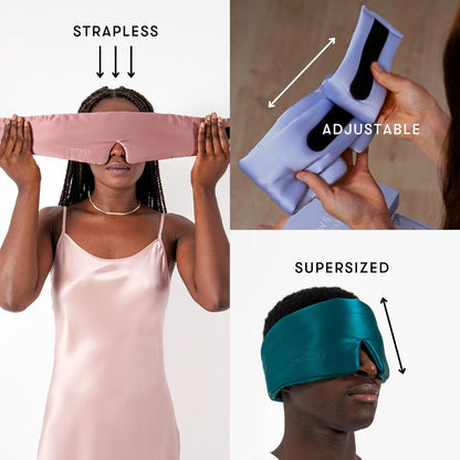 DROWSY Silk Sleep Mask - Face-Hugging, Padded Cocoon for Luxury Sleep in Total Darkness - 100% Pure Mulberry Silk, Skin-Hydrating & Adjustable (Midnight Blue)