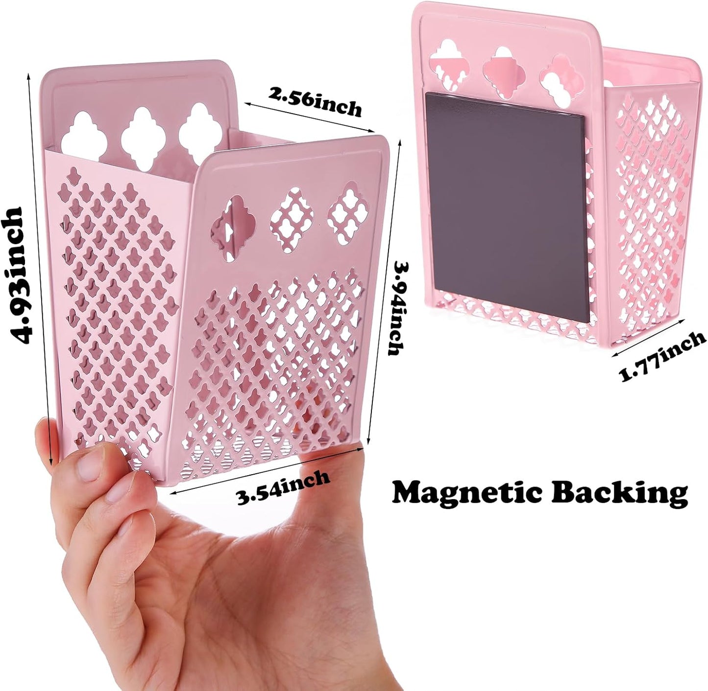 Magnetic Pen Holder, Mesh Metal Strong Magnet Dry Erase Marker Holder Pencil Organizer Small Items Basket for Refrigerator, Whiteboard, Locker Accessories-Pink, Pack of 1, Blush, New-Z008