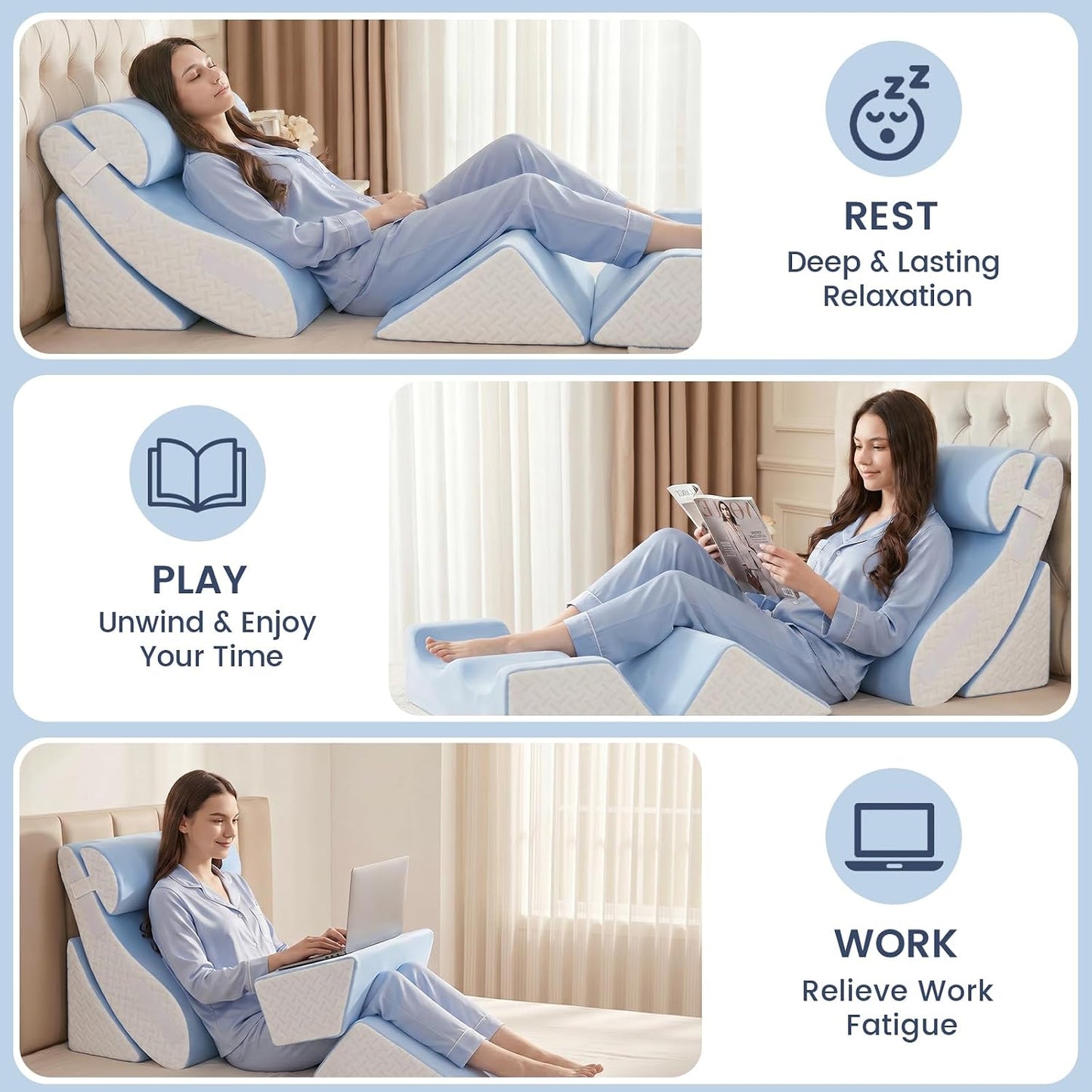 5PCS Wedge Pillow Set for After Surgery, Adjustable Orthopedic Foam Bed Wedge Pillow for Acid Reflux, GERD & Heartburn Relief, Back & Leg Elevation Support for Sleeping & Sitting Up, White Grey
