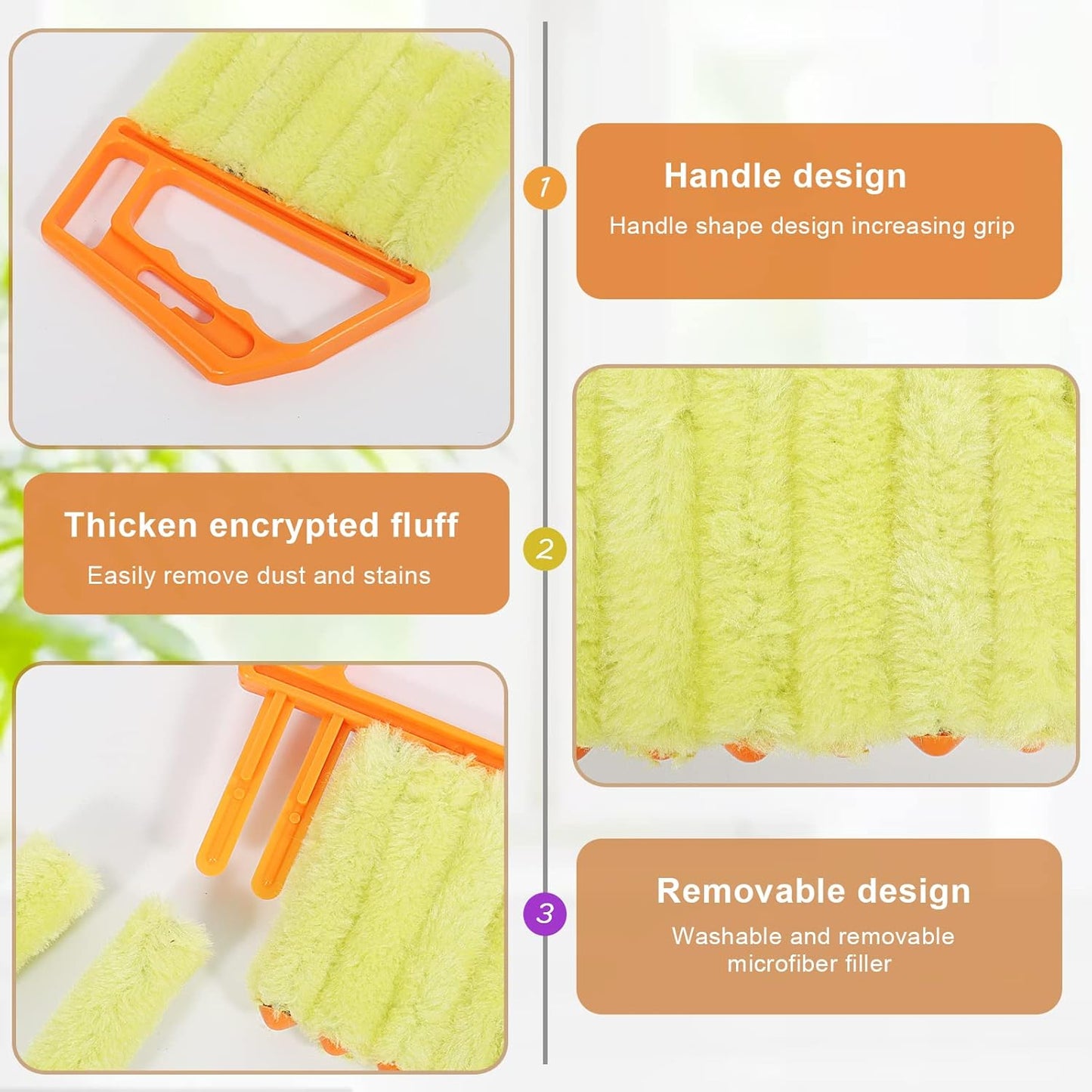 Mwellewm 2Pcs Window Venetian 7 Finger Dusting Cleaner Tool and 1Pc Window Blind Cleaner Duster Brush Hand-Held Window Shutters Venetian Shades Brush for Air Conditioner Duster Dirt