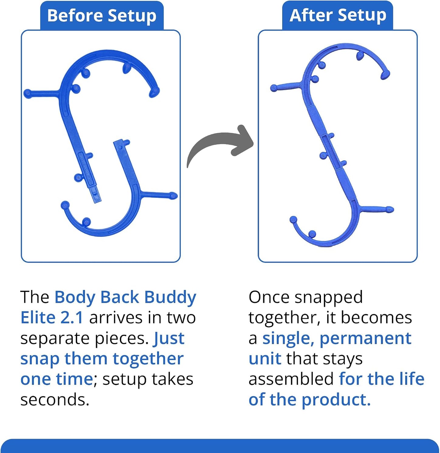 Body Back Buddy Classic Back Massager & Neck Massager for Pain Relief, Blue | USA Made Dual Massage Hooks For Back, Shoulder, And Neck, Muscle Knot Remover For Trigger Point Therapy And Full Body Relief