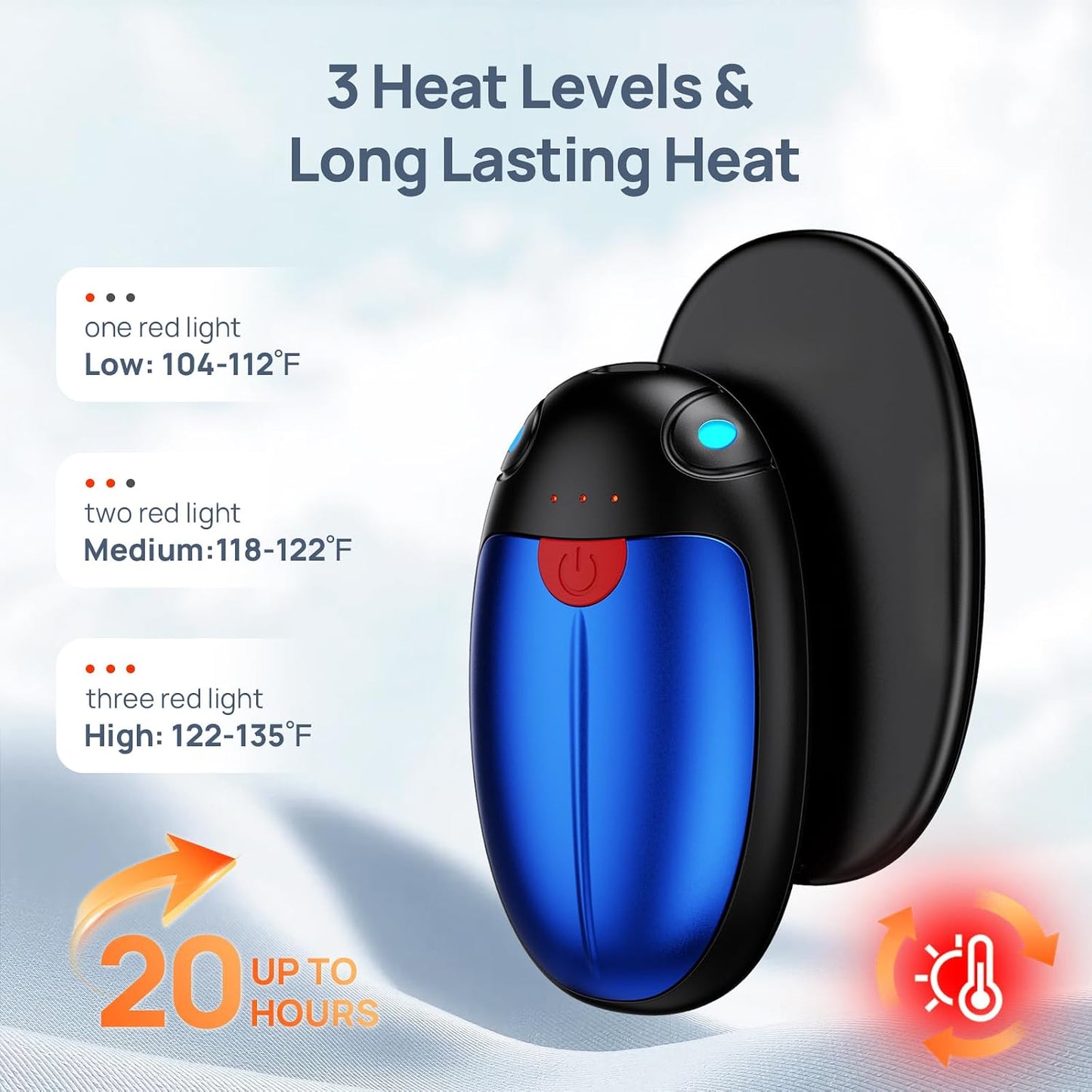 Hand Warmers Rechargeable, 2 Pack Portable Pocket Hand Warmers, 20Hrs Long Heating Double Warm Electric Handwarmers, Reusable Heater for Outdoors, Camping, Hunting, Golf, Fishing