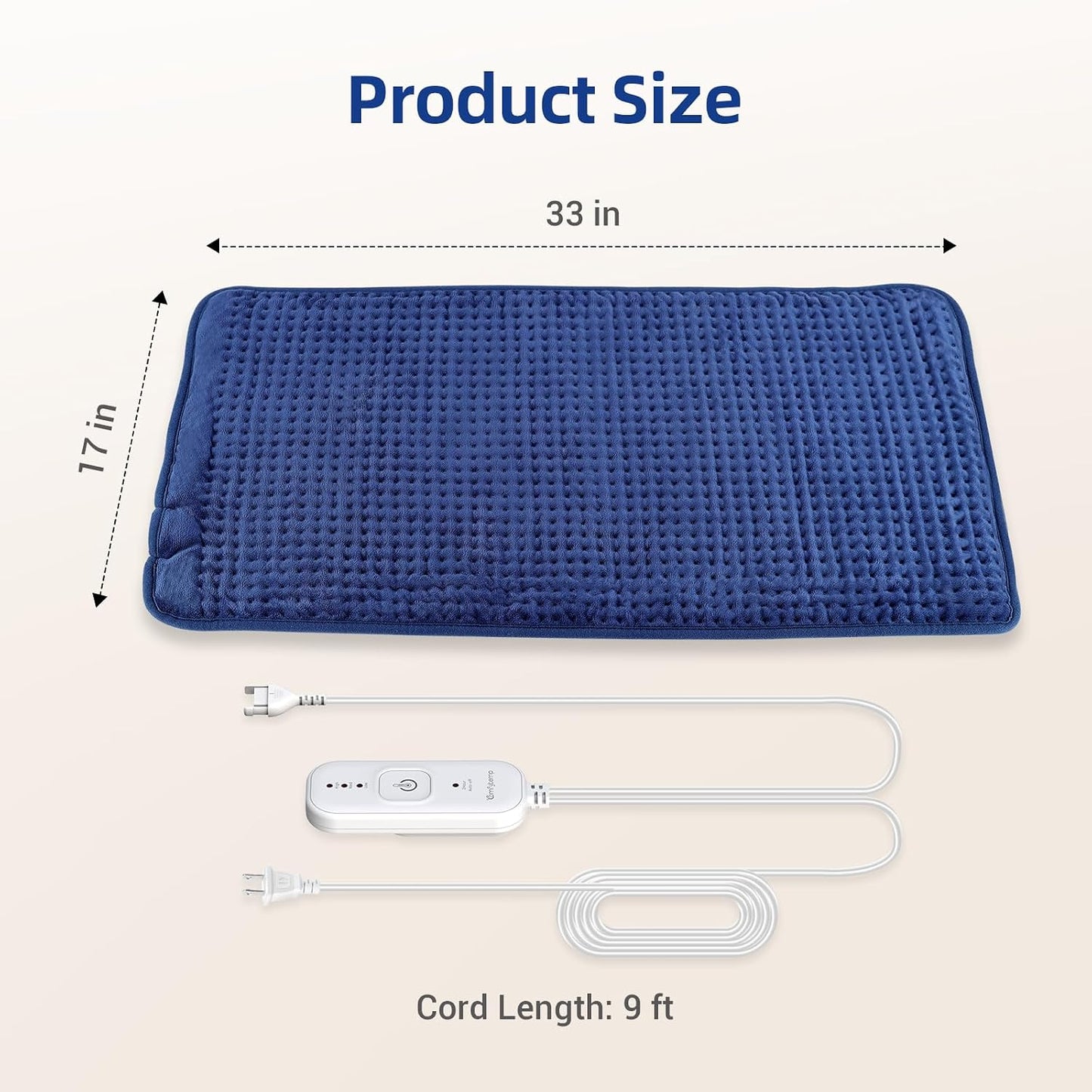 Comfytemp Extra Large Heating Pad for Back & Period, 33''x 17'' King Size FSA Eligible Pack, Birthday Gifts for Women Men Mom Dad, HSA Electric XL Heat Wrap for Body/Shoulder/Neck/Knee, Washable, Blue