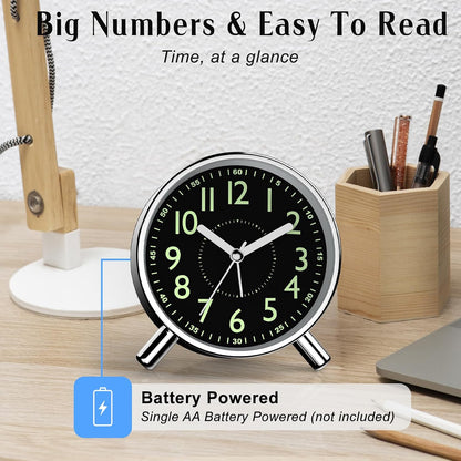 Analog Alarm Clock Night Ligh Battery Operated for Bedroom