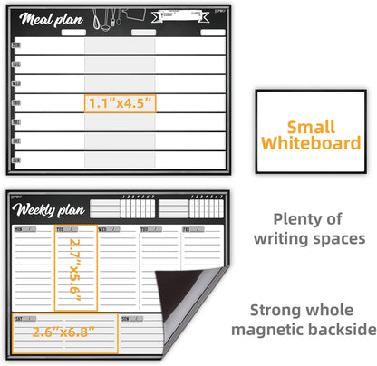 JJPRO Magnetic Dry Erase Meal Planning Whiteboard for Refrigerator-One 14.5x11 Weekly Menu Board and Two Notes Whiteboard for Kitchen Fridge-Refrigerator Organizer with Meal Planner Boards