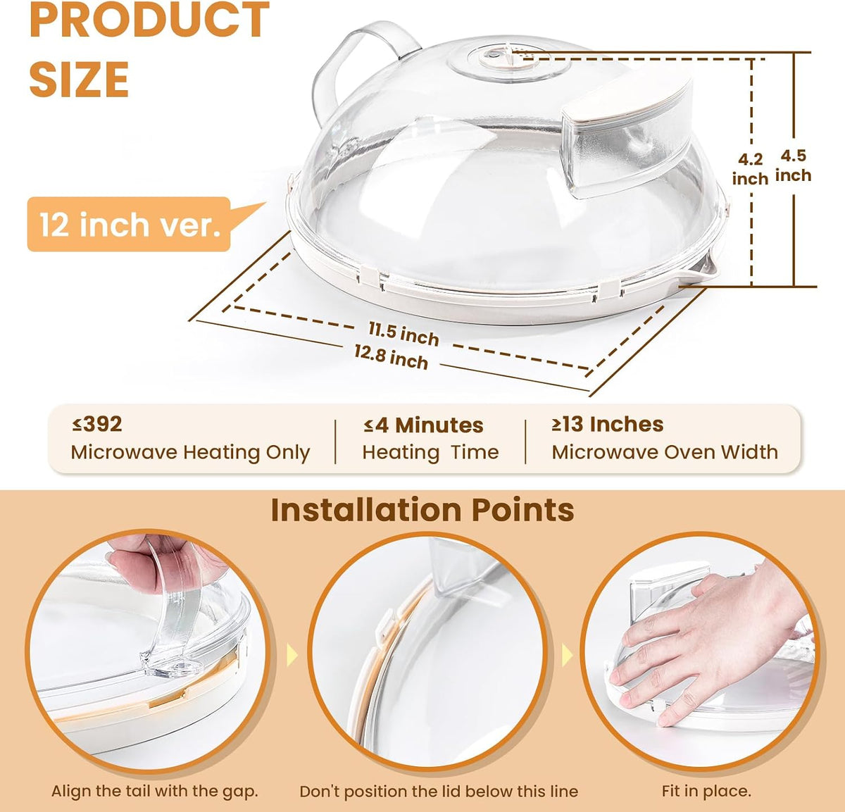 Microwave Splatter Cover with Water Steamer, Integrated Handle, 10 Inch