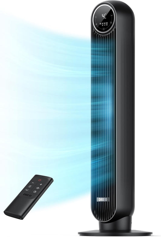 DREO Tower Fan for Bedroom, Upgraded 20dB Quiet Fans that Blow Cold Air | 28ft/s High Velocity, 9 Speeds, 4 Modes, 12H Timer, 90° Oscillating Cooling Standing Fan for Indoor Home Office, 42 inch