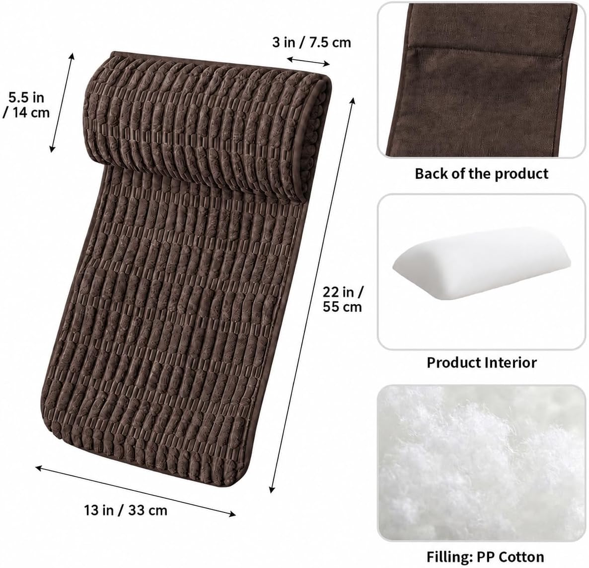 Memiss Recliner Pillow Soft Corduroy Neck Pillow for Recliner (Brown) | Corduroy cover, PP cotton fill, anti-slip dots, hook and loop fastener, removable washable cover, recliner sofa car chair