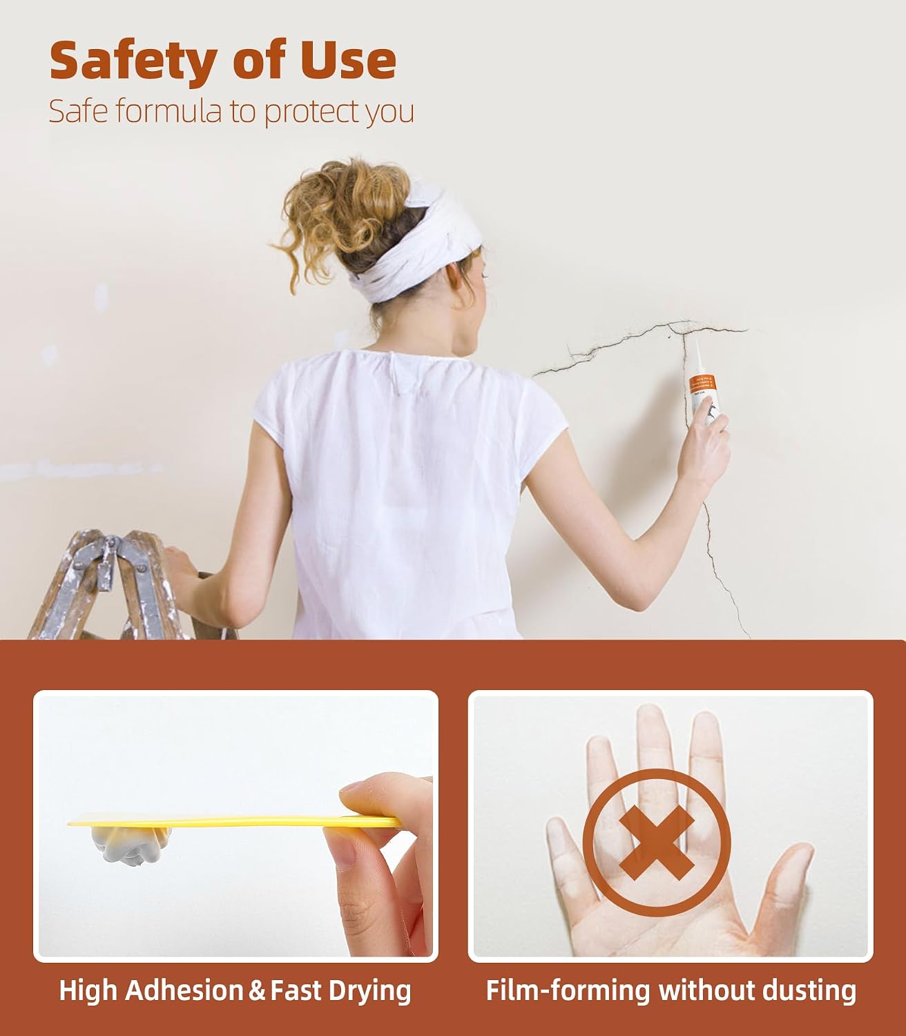 NINGOO Drywall Repair Kit,2 Pack Wall Repair Paste for Wall Holes & Cracks | 4 Wall Patches,2 Scraper,4 Sandpapers,Quick Drying,Apartment Friendly
