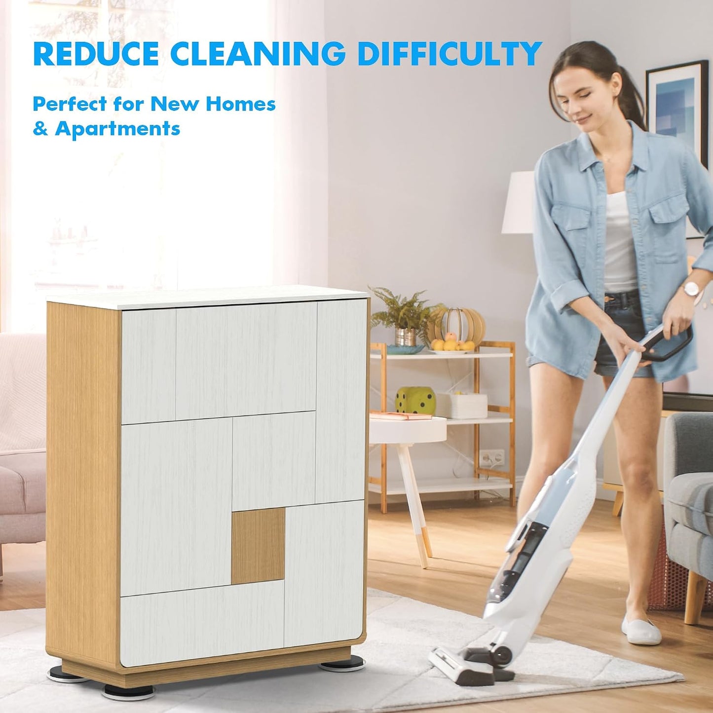 Furniture Lifter Tool + 8-Pack of 3.5" Sliders, Save 80% Effort, Safely and Easily, The Lift and Glide Tool Set for Heavy Furniture and Appliances, Reusable Moving Pads, Floor Protectors for Carpet