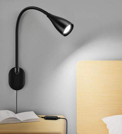 LiFMIRA Wall-Mounted LED Bedside Reading Light with USB Charging Port, 10-Level Dimmable & Adjustable 5 Color, Plug-in Adhesive Night Lamp for Books in Bed, Eye-Caring Bedroom Lighting (White)