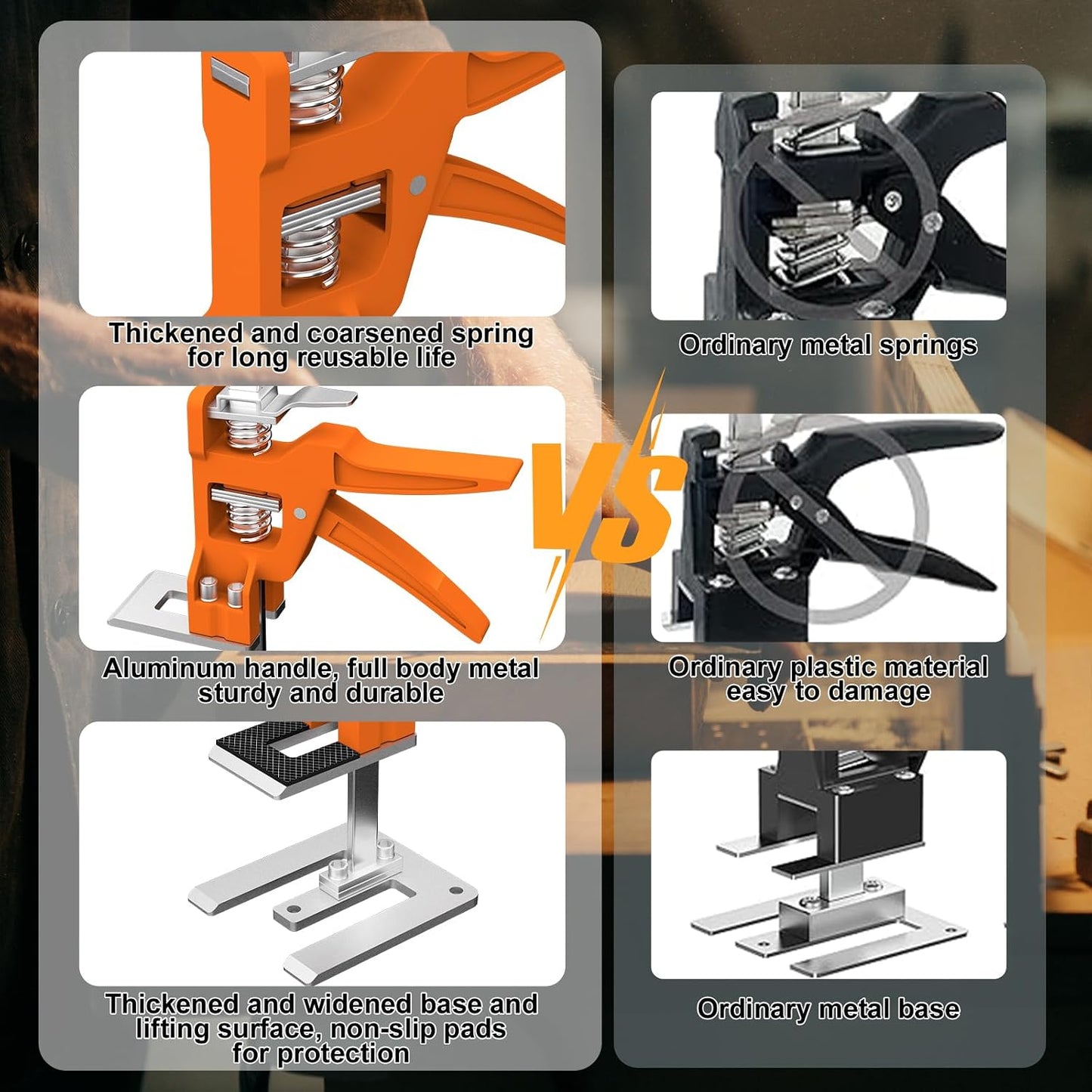 [Upgrade] Labor Saving Arm Jack 2 Pack,15.5 Inch Stainless Steel Furniture Lifts with Handbag,Hand Furniture Jack Lifter Tool for Installing Cabinets,Flooring&Windows,Load 440LBS