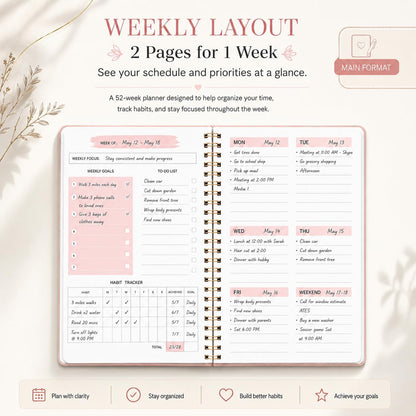 Undated Weekly Planner With Habit Tracker & To Do List 5.7 x 8.0 inch | Avoid Unfocused Busywork,Productivity Organizer,No-Bleed Thick Pages,Portable Size,Lay-Flat Spiral for Hands Free