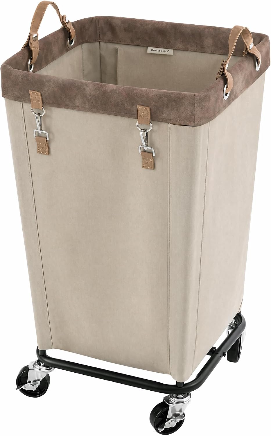StorageWorks 160L Laundry Basket with Wheels, Rolling Hampers for Clothing | Beige Laundry Basket with Wheels, Metal Frame & Handles, Rolling Hamper for Bedroom, Bathroom, Dorm, Hotel