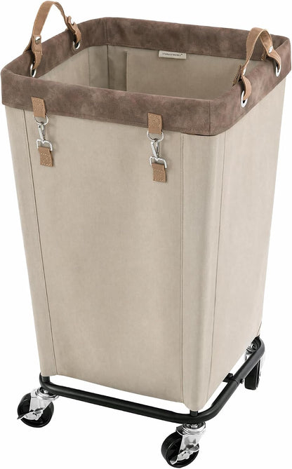 StorageWorks 160L Laundry Basket with Wheels, Rolling Hampers for Clothing | Beige Laundry Basket with Wheels, Metal Frame & Handles, Rolling Hamper for Bedroom, Bathroom, Dorm, Hotel