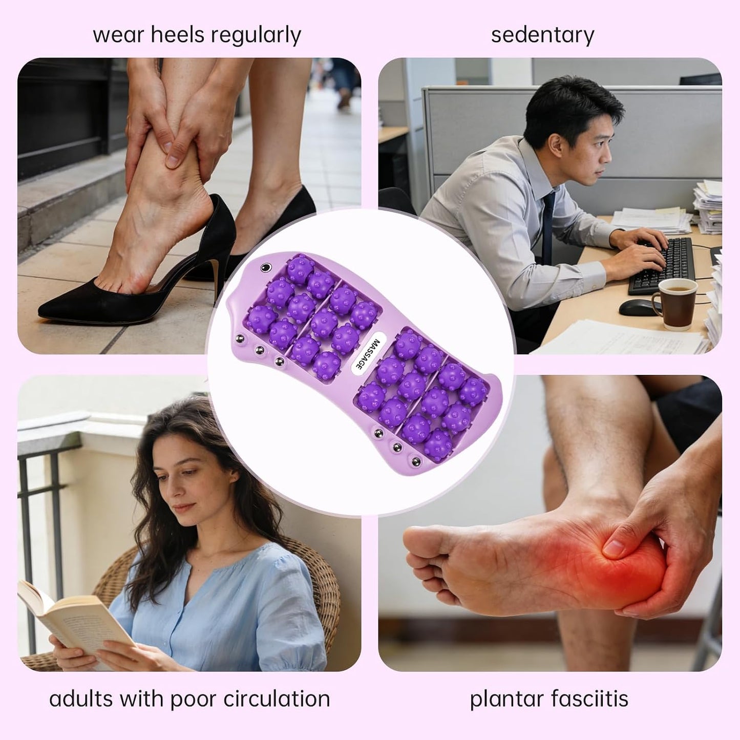 Foot Roller Massager for Plantar Fasciitis Pain Relief, Large Size Under Desk Feet Massage, Manual Acupressure Tool, Eases Pain & Cold Feet, Boosts Circulation, Split Portable & Washable