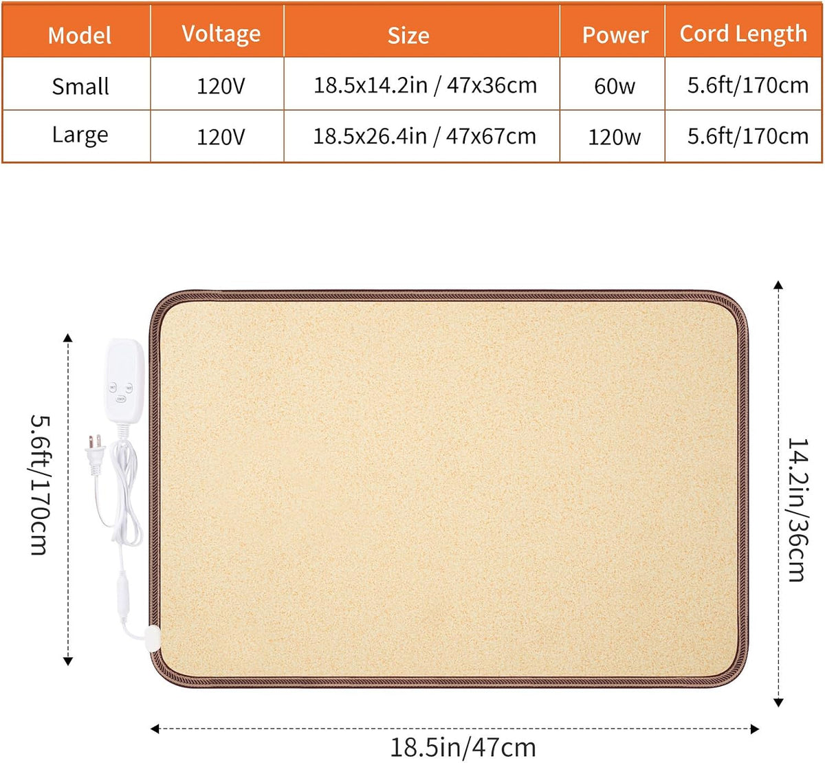 Large Heated Floor Mat, Under Desk Foot Warmer, 10 Temp Levels & Auto Shut Off Timer, Energy-Saving, Waterproof, for Office, Home, Study Play Room 120V 120W 18.5x26.4 inch NM