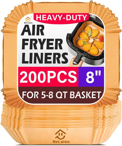 150Pcs Air Fryer Liners Disposable, 8 Inch Paper for 5-8 QT Air Fryers | Square Unbleached Paper for Ninja Air Fryer Basket, Non-Stick, Greaseproof for Baking, Roasting, Oven, Airfryer Accessories