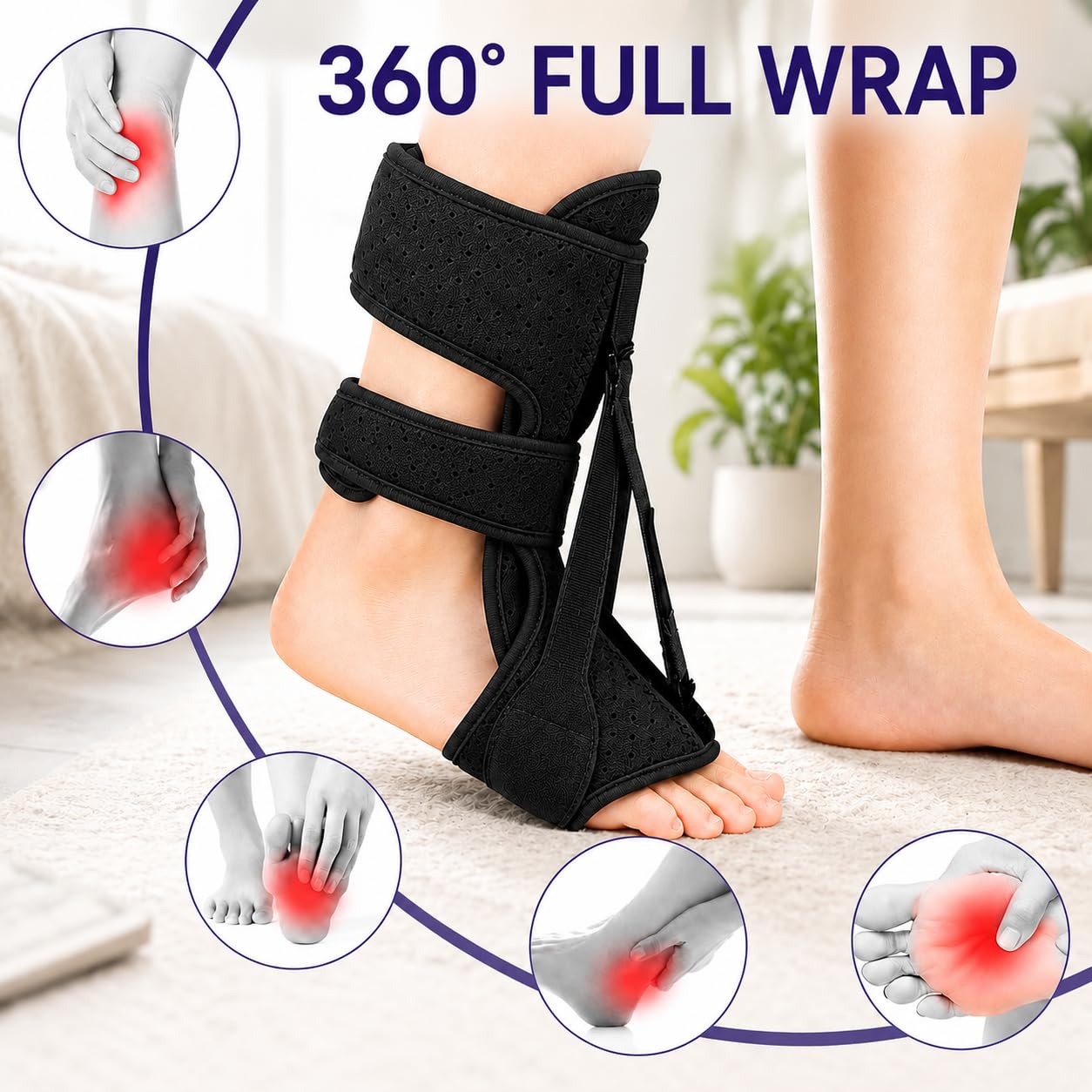 LILILI Plantar Fasciitis Night Splint, 3 Adjustable Straps Foot Brace, Relief Achilles Tendonitis, Foot Drop and Heel Spur, Breathable Day & Night Comfort for Men & Women