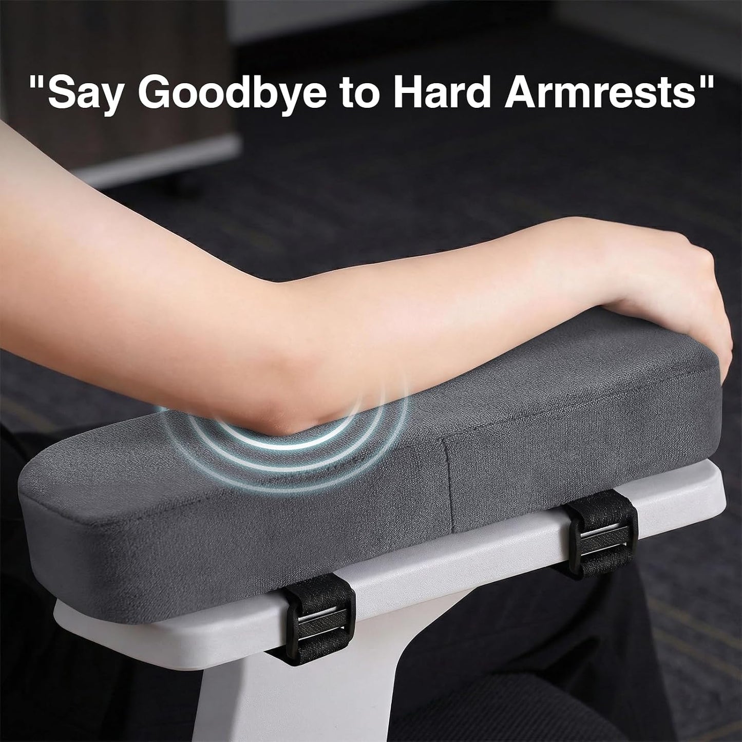Smiry Memory Foam Office Chair Armrest Pads, Non-Slip Armrest Cushion | Ergonomic Arm Rest Pads with Adjustable Buckles and Straps, Elbow Relief for Desk, Gaming & Wheelchair, Black, Set of 2