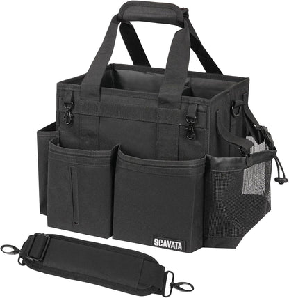 SCAVATA Compact Wearable Cleaning Caddy with Handle & Shoulder Straps | Small Cleaning Supplies Organizer, Under Sink & Car Cleaning Tools Storage Bag for Housekeepers Cleaners, Black