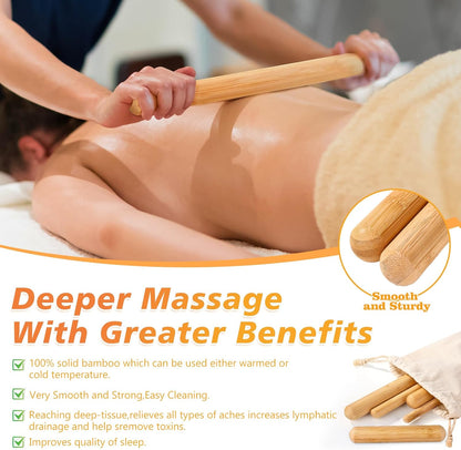 5Pcs Bamboo Massage Sticks Set, Guasha Massage Sticks,Bamboo Massage Roller Sticks for Relax Muscles & Body Shaping