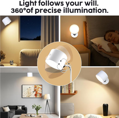 Lemical LED Magnetic Wall Mounted Lights USB Rechargeable Wall Sconces with Remote 3 Color Temperatures Dimmable 360°Rotate Magnetic Ball Convertible to Desk Lamp Bedside Light for Reading Hallway