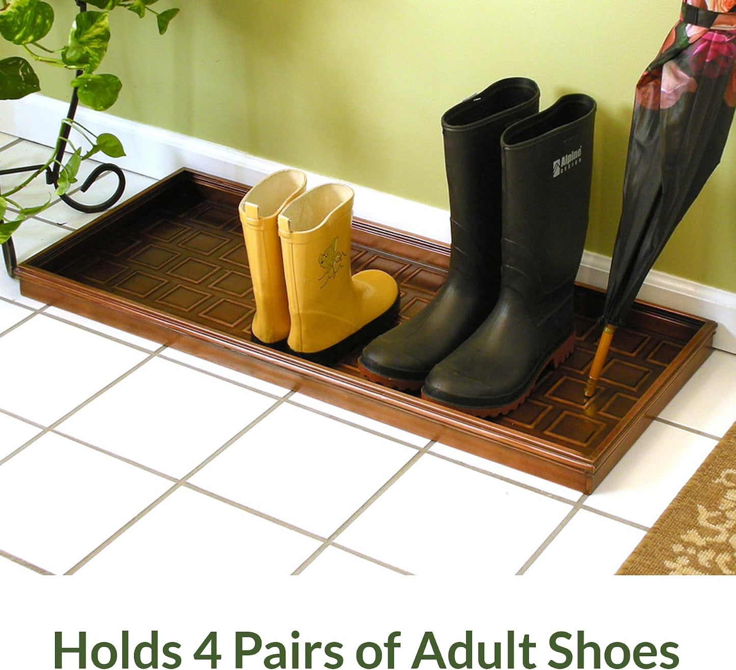 Good Directions Large Boot Tray, Classic Multi-Purpose All Weather Decorative Boot Tray, Shoes, Plants, Garage, Patio Door, Pet Bowls, 34 inch Entry Indoor Shoe Tray, Brown Copper Finish