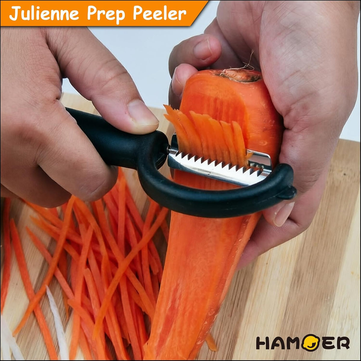 2Pack Swivel & Julienne Peeler Set Ergonomic Black Grip,420 SS Blade