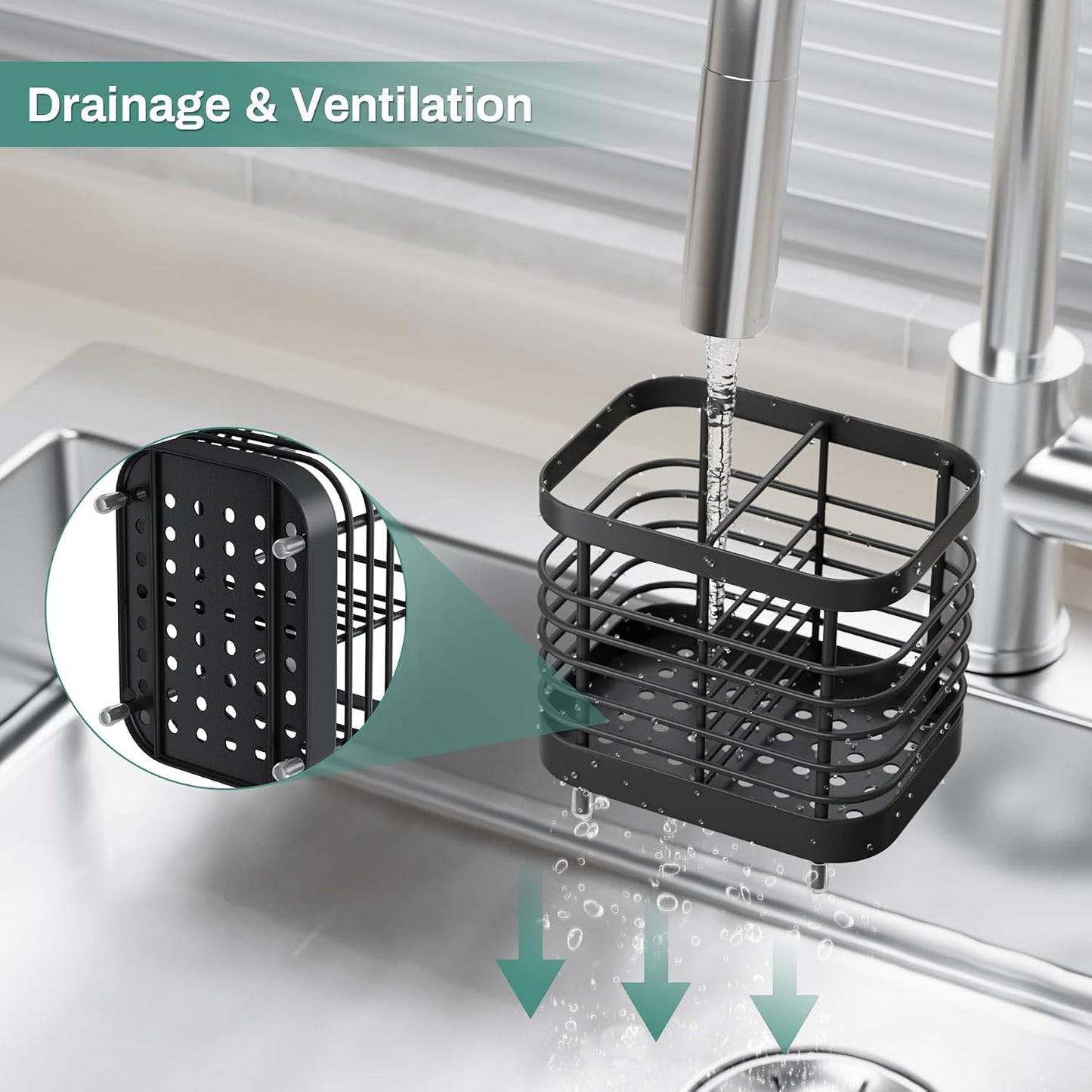 Stainless Steel Electric Toothbrush Holder for Bathroom with Drainage | Anti-Slip Countertop Tooth Brush Holder Caddy Stand, Toothbrush and Toothpaste Organizer, Black Bathroom Accessories Decor