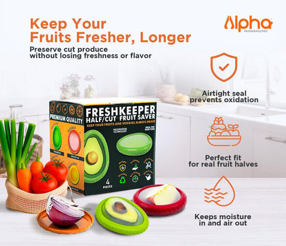 Avocado Saver & Onion Storage – Set of 4 BPA-Free Food Containers with Silicone Lids – Reusable Fruit and Veggie Savers, Fresh Pods for Food – Perfect for Tomato Holder, Garlic, Lemon & More | BPA-Free Reusable Fruit & Vegetable Savers with Flexible