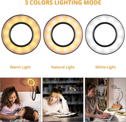 Woputne Desk Lamp Clip on Light for Bed Book Reading (Black) | 10 Dimmable Brightness 3 Light Modes Desk Lights for Home Office Clamp Bedside Lamp for Painting, Craft, Study