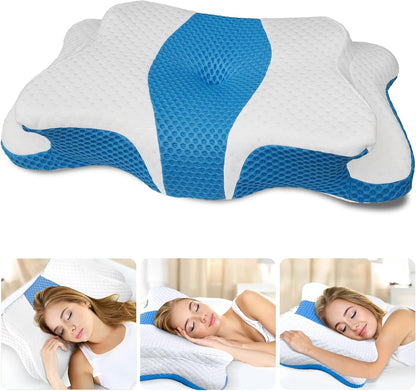 CHxxy Memory Foam Pillows, Cervical Pillow for Neck & Shoulder Pain Relief | Ergonomic Contour Bed Pillow, Soft for Side Sleep Stomach Sleeping and Back Sleeper-Queen Size&Grey