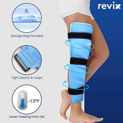 REVIX Large Leg Ice Pack Reusable, Gel Ice Wrap with 3 Straps for Leg, Hip, Thigh, Knee and Shin, Cold Compress Therapy for Post-Workout Recovery, Navy
