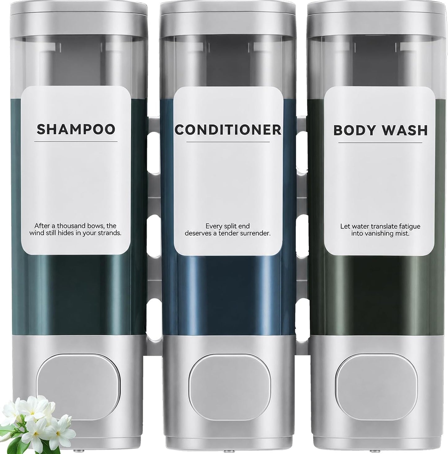 Shampoo Conditioner Shower Soap Dispenser 3 Chamber Wall Mount Black | Refillable. Leakproof 900ml. No-Drill Wall Mount. Soap, Shampoo, Conditioner, Body Wash, Shower Gel, Bathroom Set. BPA-Free.