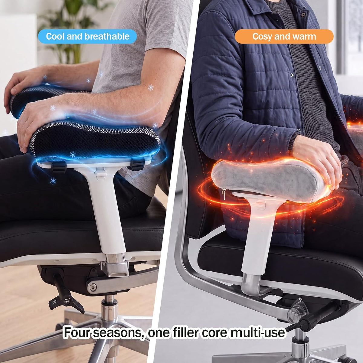 THARAHT 2pcs Ergonomic Blue Mesh Gel Memory Foam Armrest Support Pillow Anti Slip Adjustable Office Chair Games Home Wheelchairs