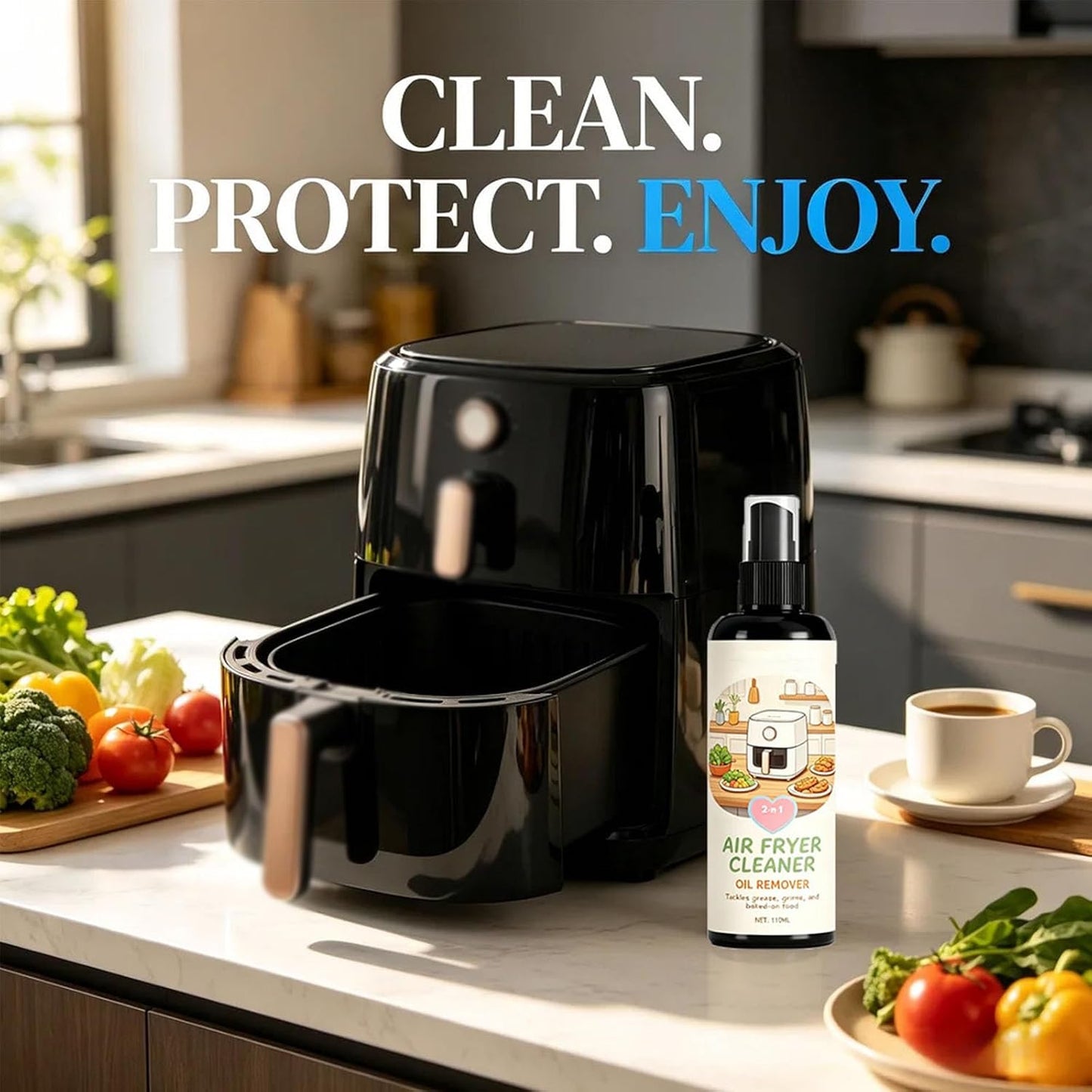 2-in-1 Air Fryer Cleaner and Degreaser Spray, Grease Air Fryer Cleaner Spray, Removes Grease, Grime, Oil & Baked-On Food, Includes Sponge, Fast-Acting, Residue-Free (1)