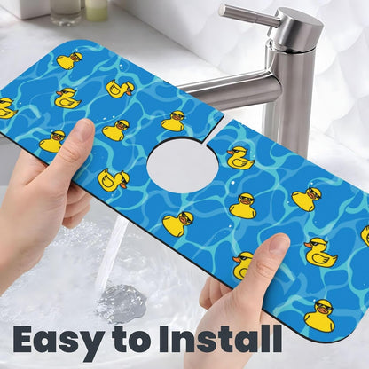 Aquamarine Blue Mexican Tiles Faucet Splash Guard Mat for Kitchen Sink 15x5.5" - Colors B
