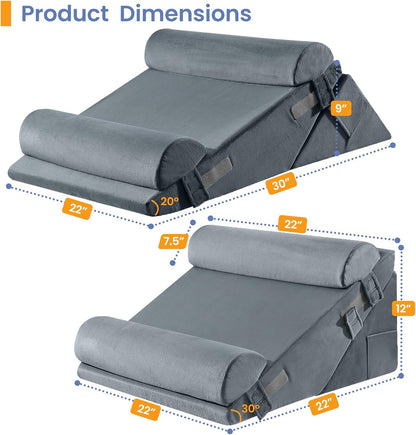 Sasttie Adjustable Wedge Pillow Set for After Surgery, Dark Grey & White | Bed Wedge Pillow Headboard with Memory Foam Neck Cushion, for Acid Reflux, Sleeping, Neck & Back Support