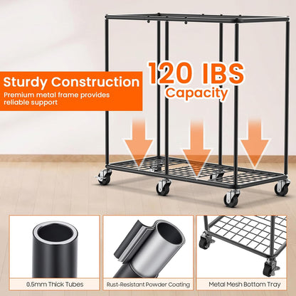 Laundry Hamper with Wheels, 150L Rolling Laundry Basket with Bag & Handles | Sturdy Metal Frame | Removable Bag | Large & Tall Dirty Clothes Hampers for Laundry Room, Bedroom, Dorm, Bathroom-Black