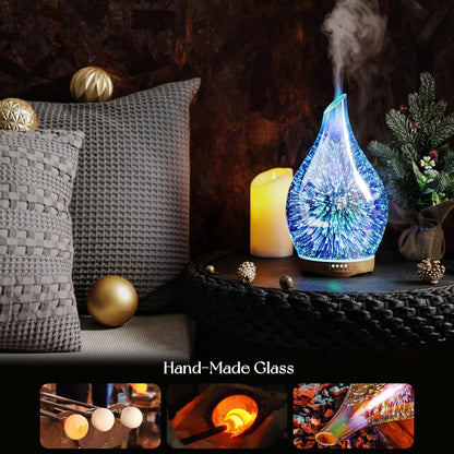 Porseme 280ml Remote Essential Oil Diffuser 3D Glass Ultrasonic Mist 7H | Elegant Handmade Glass Aroma Diffuser with 7-color LEDs, Quiet Aromatherapy and Safe Auto Shut-off, Perfect for Gifts