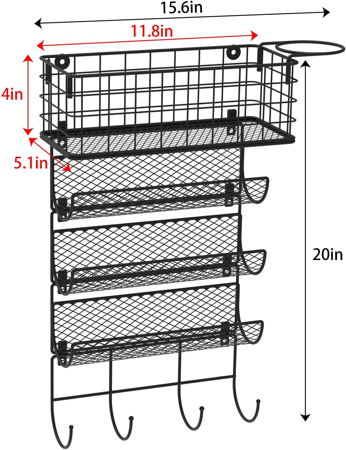 Wall-Mounted Hair Dryer Holder Styling Tool Organizer 4-Shelf Storage Wire Basket with Hook Heat Safe Rack for Hair-Straighteners,Curling Wands,Flat Iron,Cabinet Door Bathroom Kitchen White